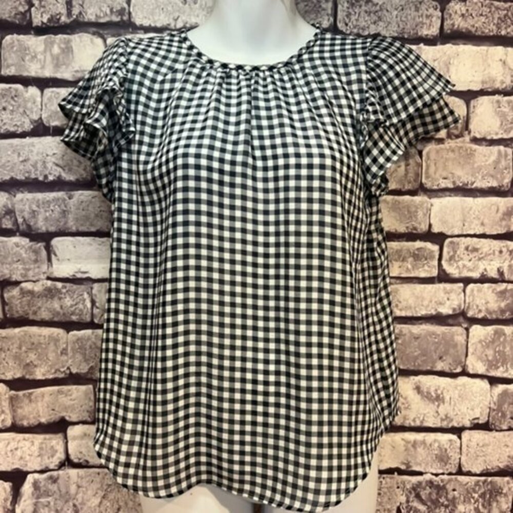 Ann Taylor Black & White Check Short Sleeve Top Size XSP